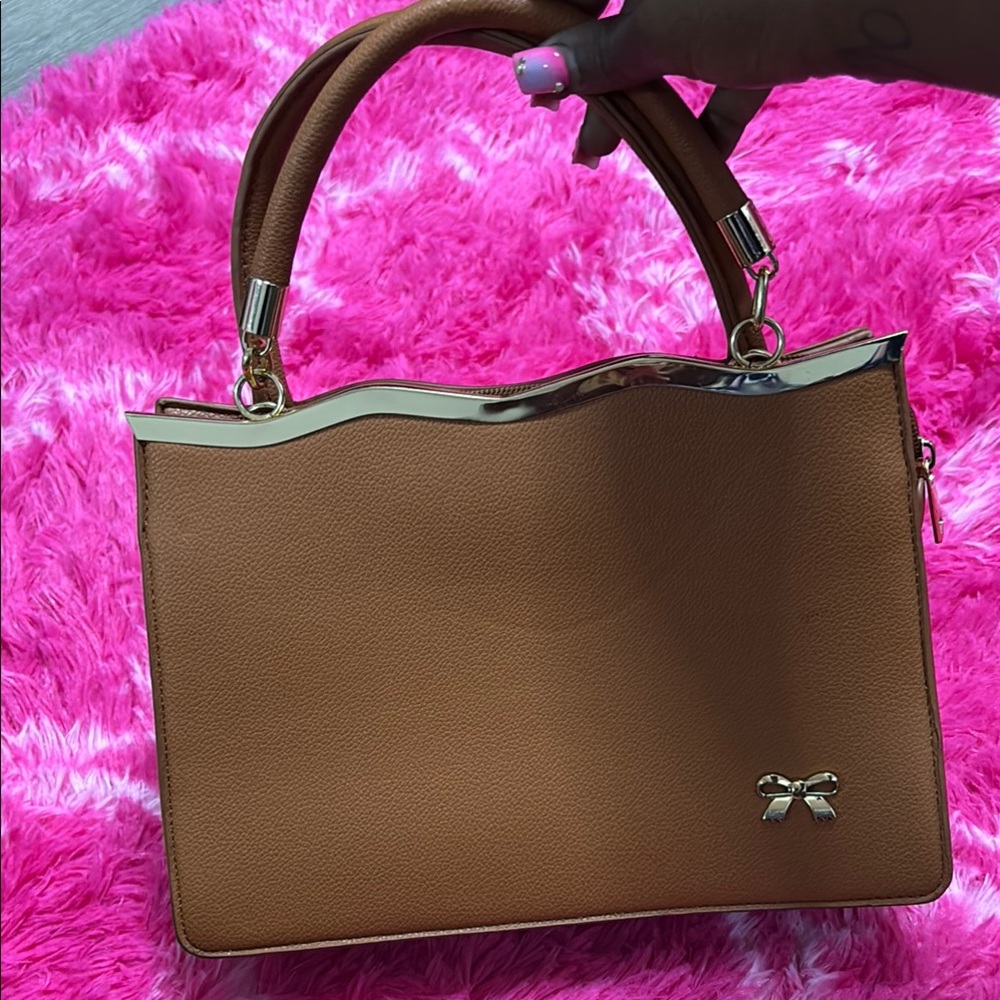 Elegant Tan Handbag with Gold Accents